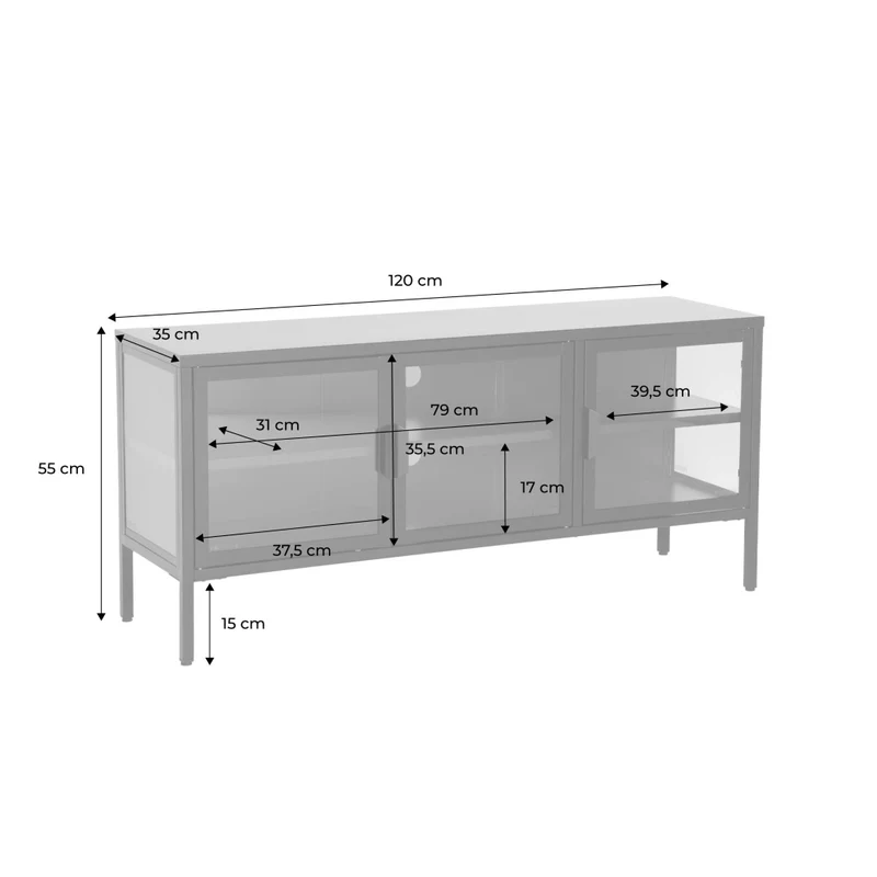 Mobile tv industriale in metallo e vetro temperato 3 ante 120cm,
