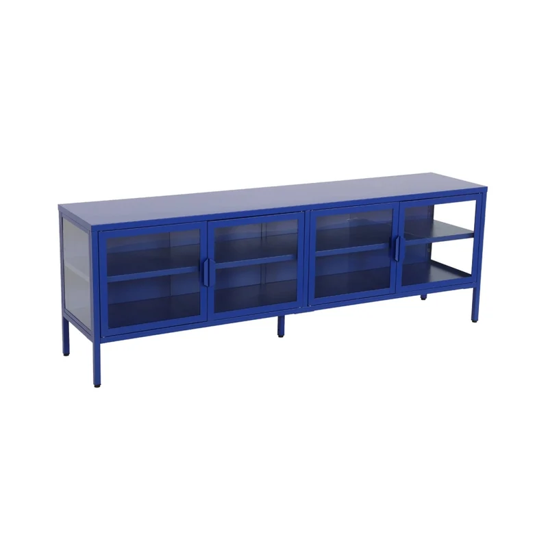 Mobile tv industriale in metallo e vetro temperato 4 ante, 160cm, blu