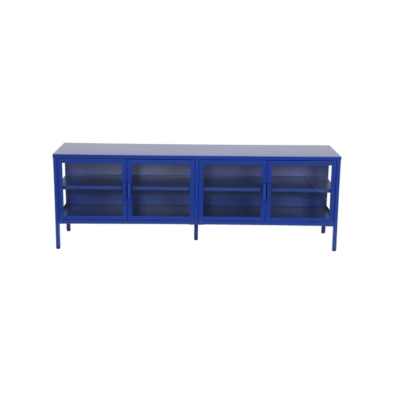 Mobile tv industriale in metallo e vetro temperato 4 ante, 160cm, blu