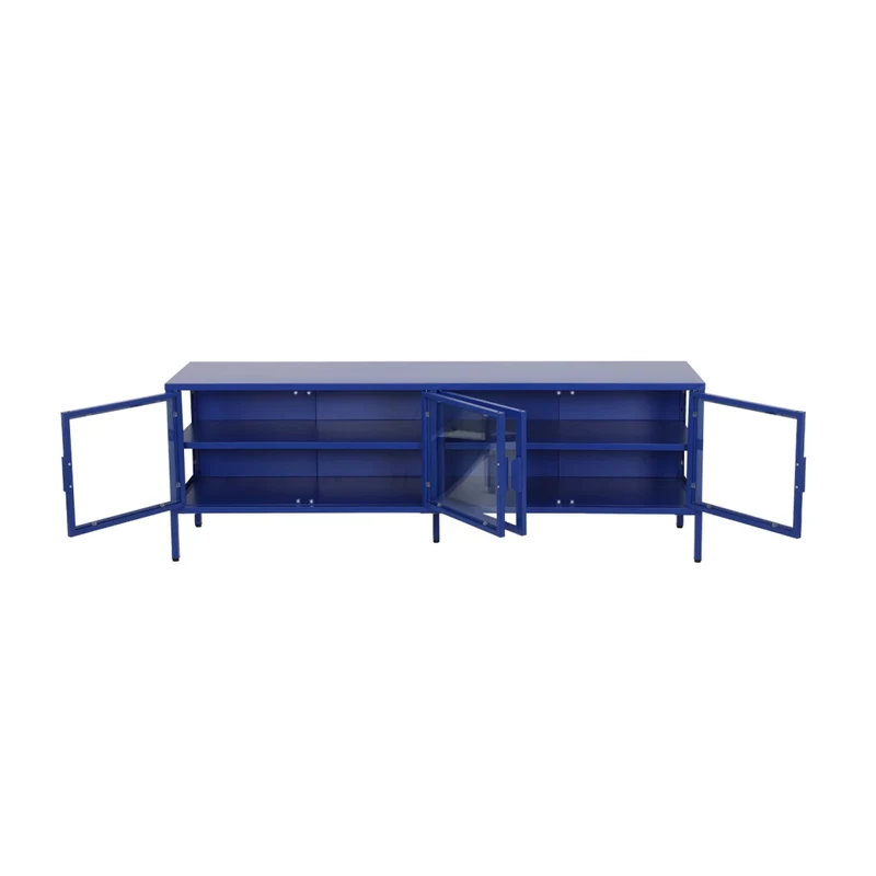 Mobile tv industriale in metallo e vetro temperato 4 ante, 160cm, blu