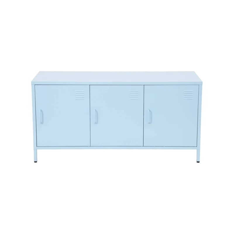 Mobile tv industriale in metallo 3 ante, 120cm, blu chiaro