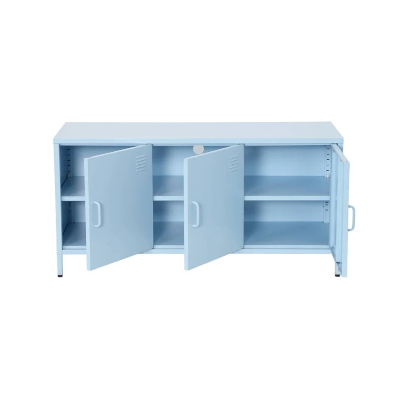 Mobile tv industriale in metallo 3 ante, 120cm, blu chiaro