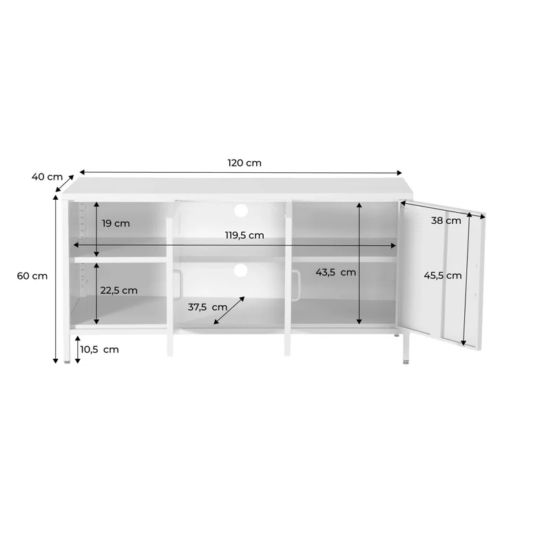 Mobile tv industriale in metallo 3 ante, 120cm, verde