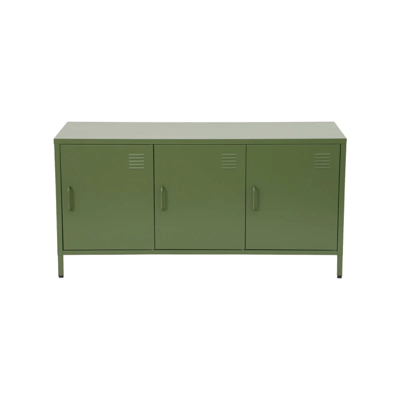 Mobile tv industriale in metallo 3 ante, 120cm, verde