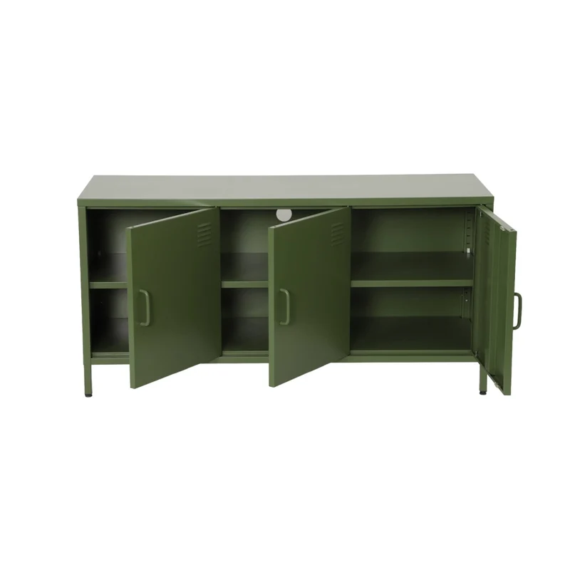 Mobile tv industriale in metallo 3 ante, 120cm, verde