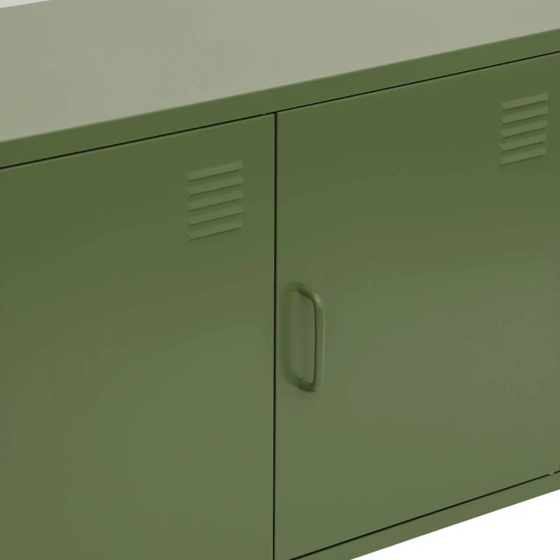 Mobile tv industriale in metallo 3 ante, 120cm, verde