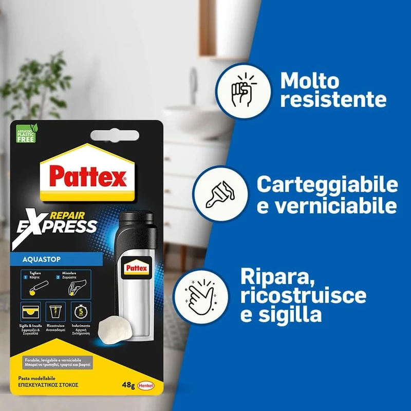 Adesivo Epossidico Riparatutto Express Acquastop Pattex 48 Gr