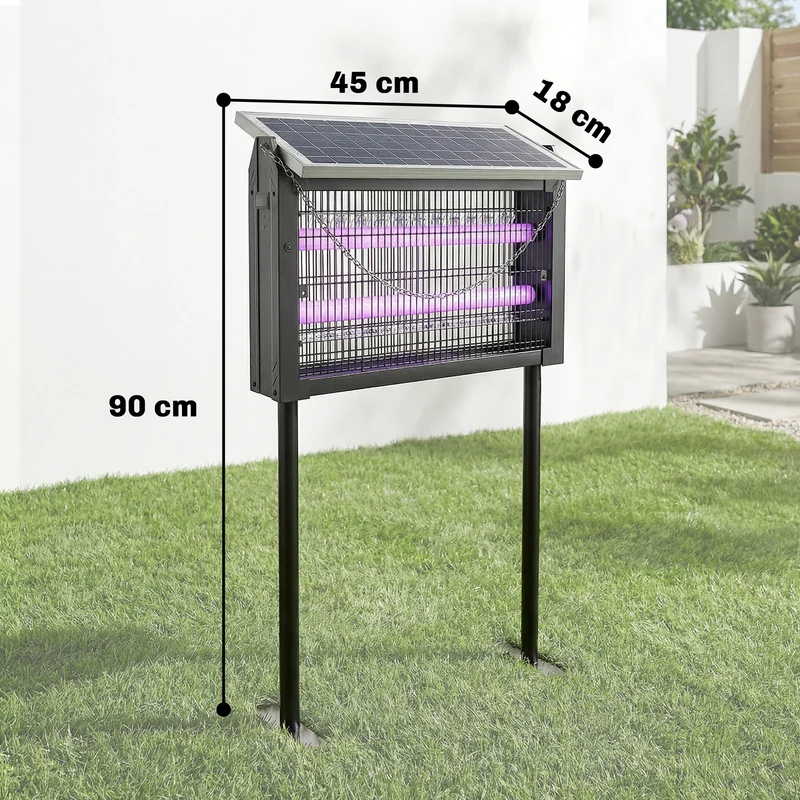 Lampada Antizanzare da Esterno 45x18x90 cm a Energia Solare con Rete di Protezione Nero