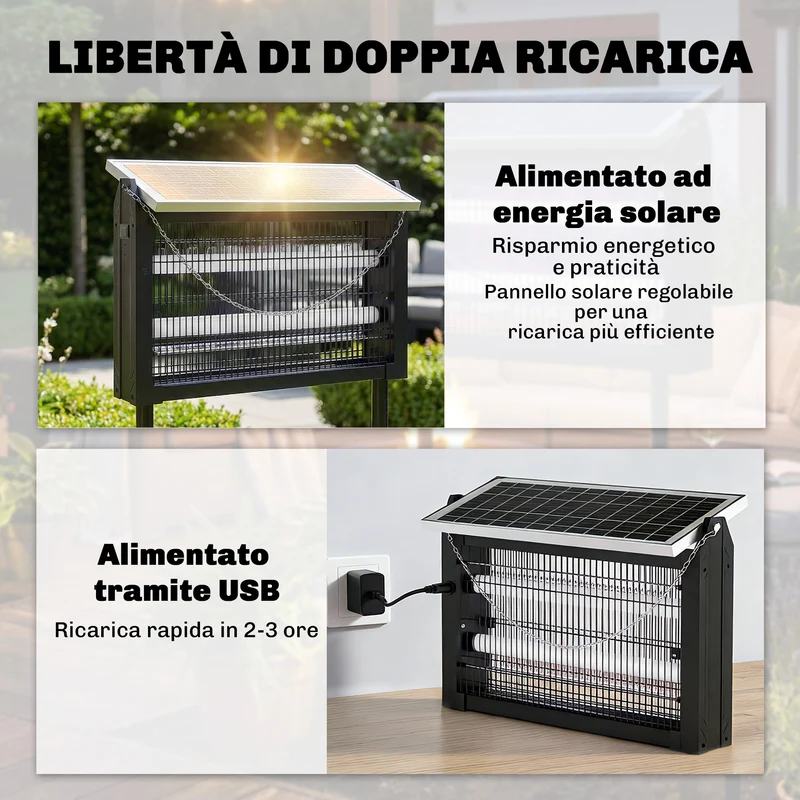 Lampada Antizanzare da Esterno 45x18x90 cm a Energia Solare con Rete di Protezione Nero