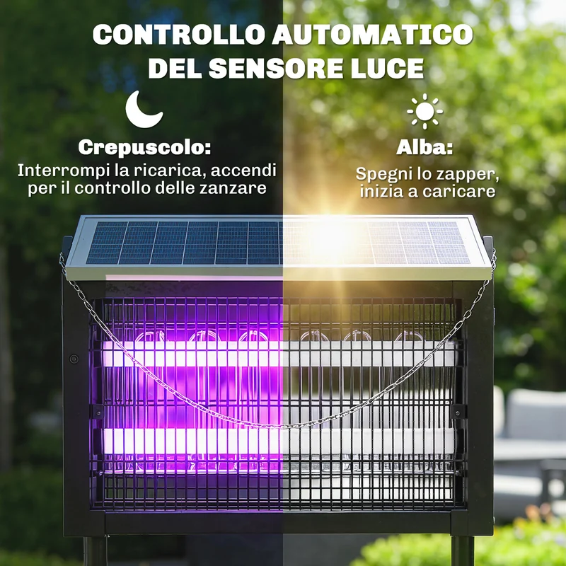 Lampada Antizanzare da Esterno 45x18x90 cm a Energia Solare con Rete di Protezione Nero