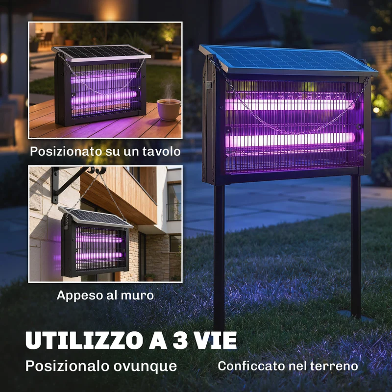 Lampada Antizanzare da Esterno 45x18x90 cm a Energia Solare con Rete di Protezione Nero