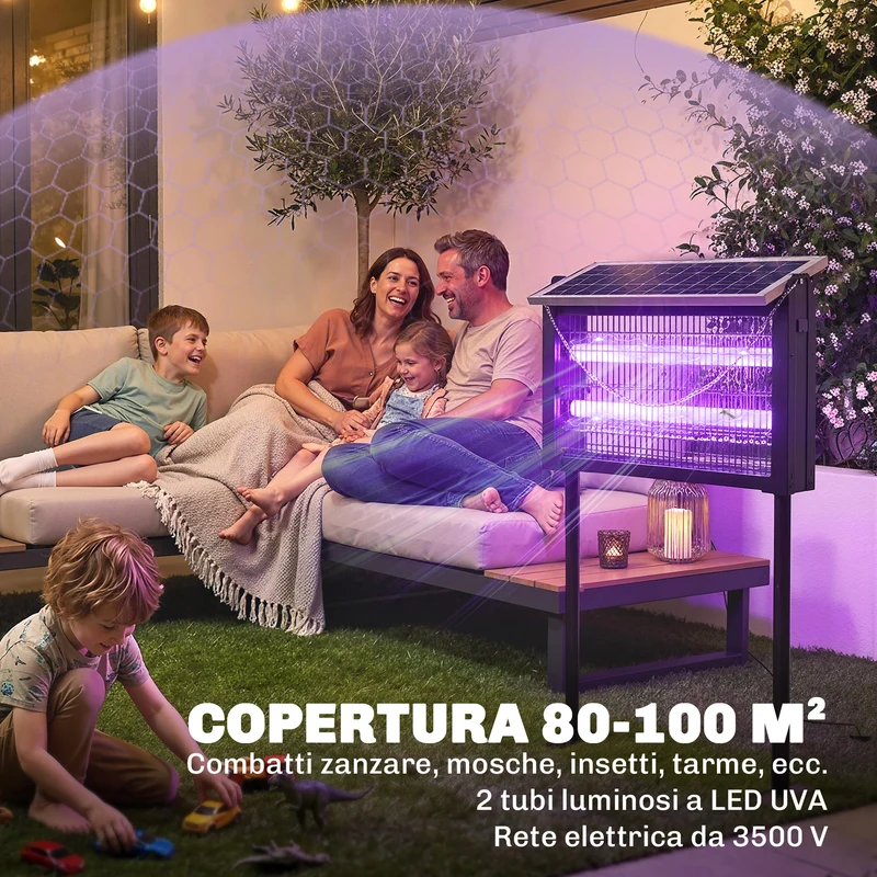Lampada Antizanzare da Esterno 45x18x90 cm a Energia Solare con Rete di Protezione Nero