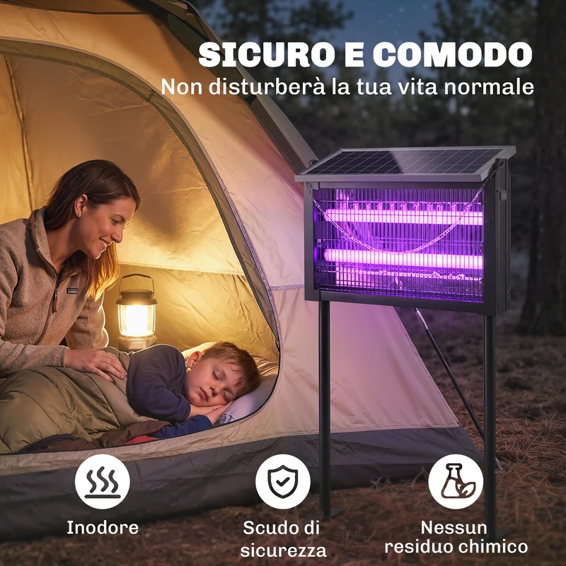 Lampada Antizanzare da Esterno 45x18x90 cm a Energia Solare con Rete di Protezione Nero