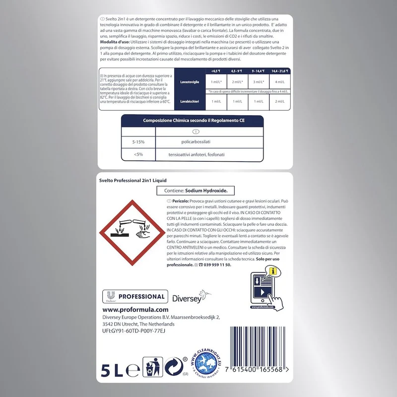 Detergente liquido per lavastoviglie con brillantante Svelto 2 in 1 - 5 litri