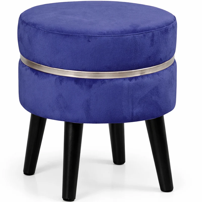 Pouf Sgabello Ø35x40,5 cm Design Moderno Poggiapiedi con Rivestimento in Velluto Blu