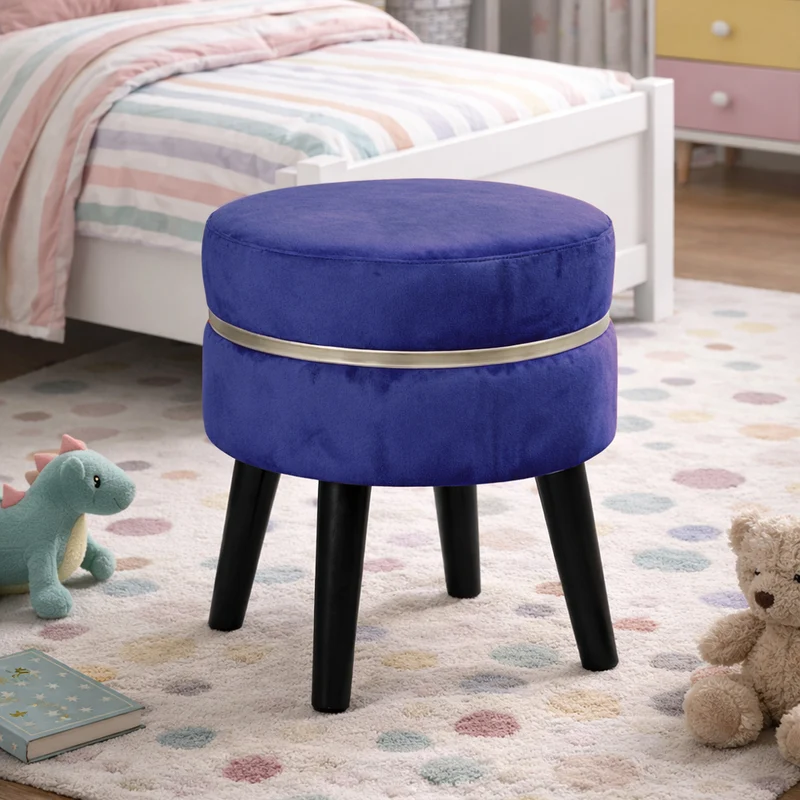 Pouf Sgabello Ø35x40,5 cm Design Moderno Poggiapiedi con Rivestimento in Velluto Blu