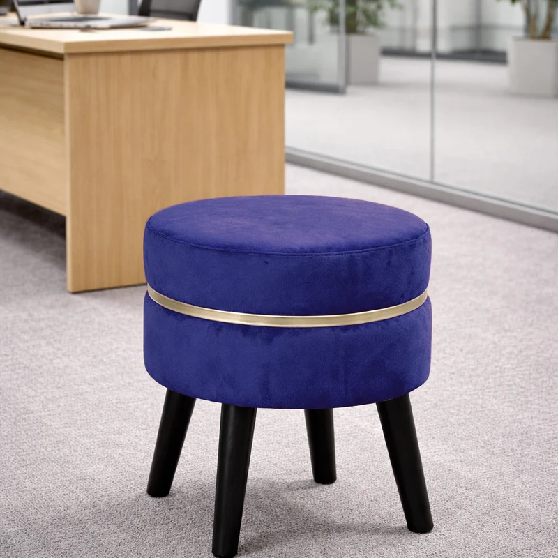 Pouf Sgabello Ø35x40,5 cm Design Moderno Poggiapiedi con Rivestimento in Velluto Blu