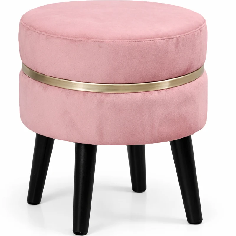 Pouf Sgabello Ø35x40,5 cm Design Moderno Poggiapiedi con Rivestimento in Velluto Rosa