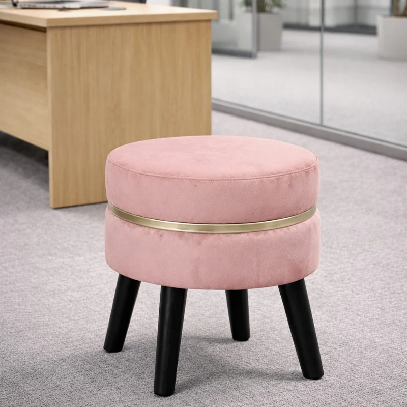 Pouf Sgabello Ø35x40,5 cm Design Moderno Poggiapiedi con Rivestimento in Velluto Rosa