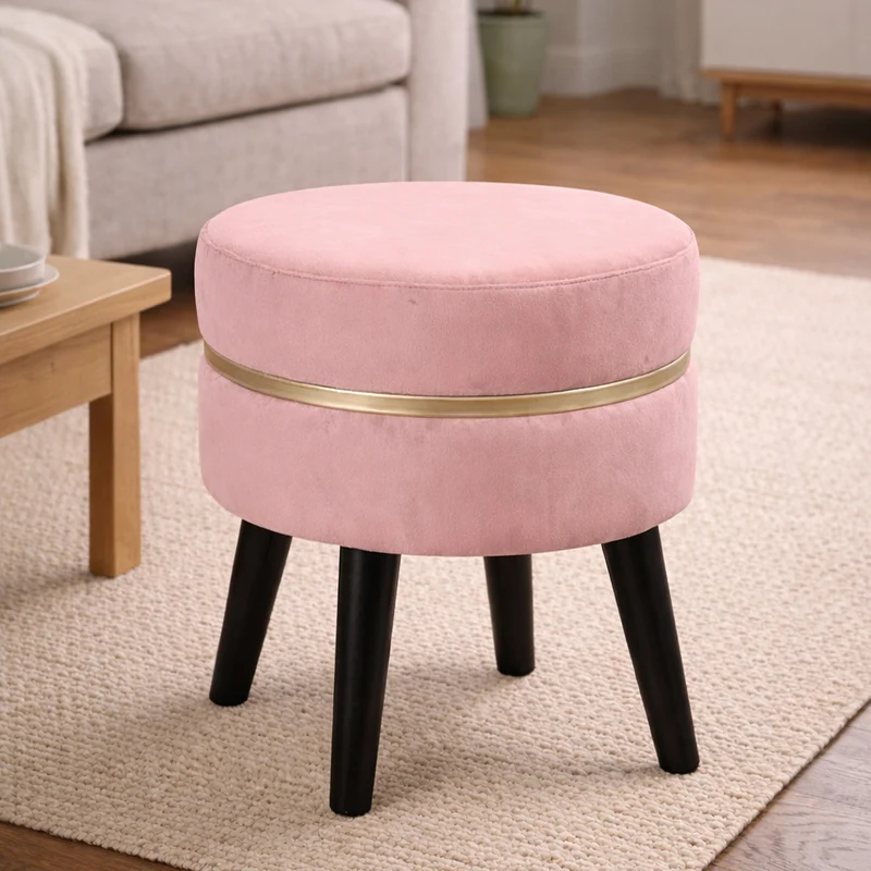 Pouf Sgabello Ø35x40,5 cm Design Moderno Poggiapiedi con Rivestimento in Velluto Rosa