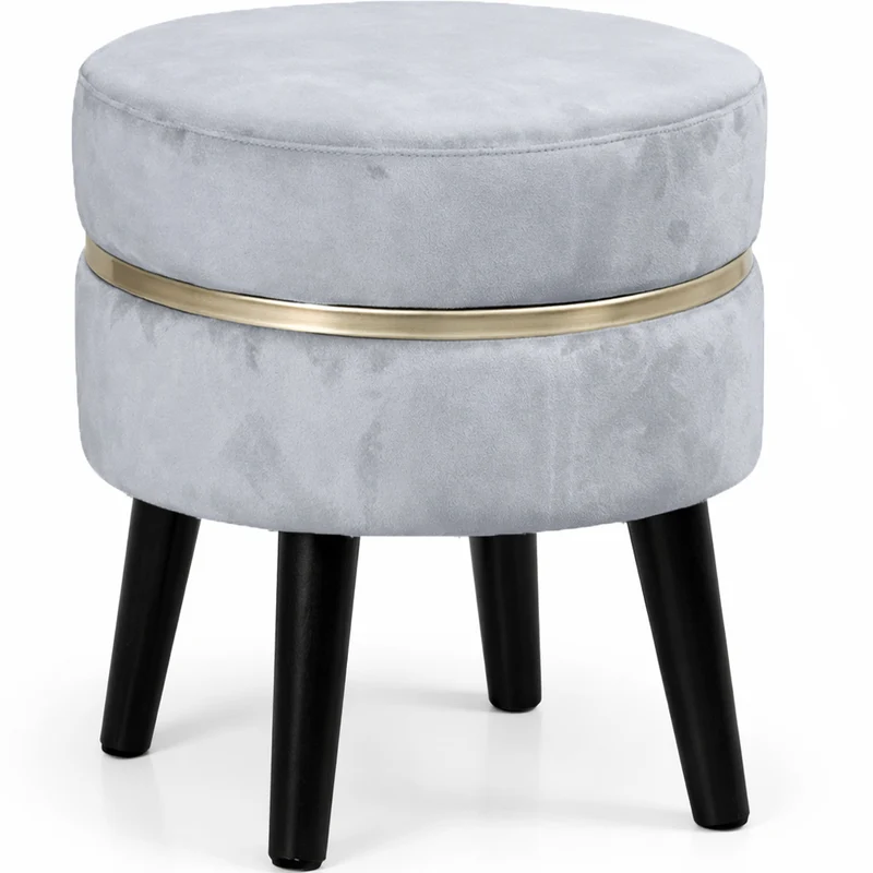 Pouf Sgabello Ø35x40,5 cm Design Moderno Poggiapiedi con Rivestimento in Velluto Cielo