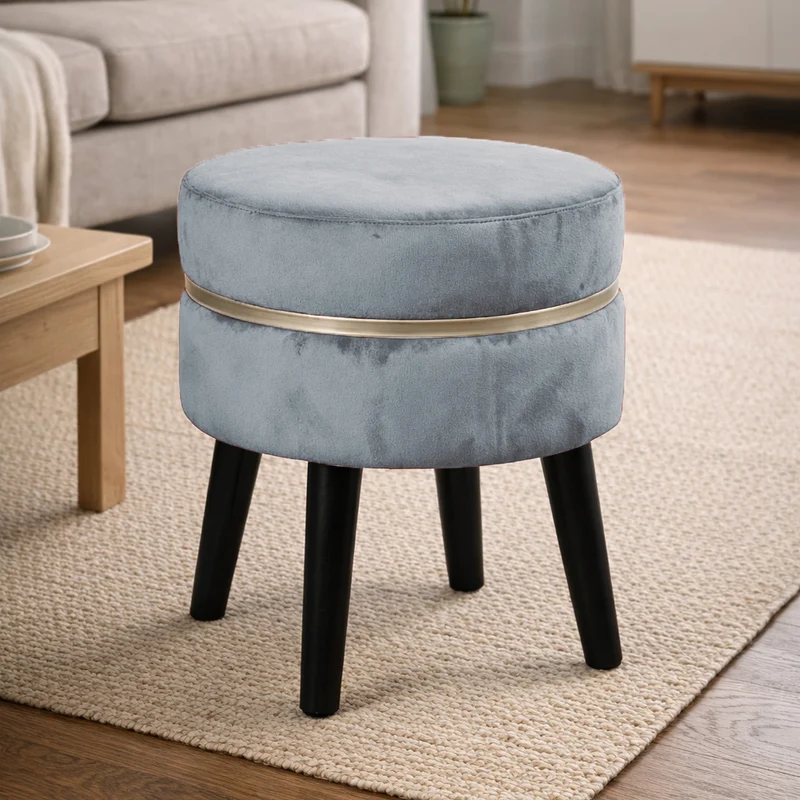 Pouf Sgabello Ø35x40,5 cm Design Moderno Poggiapiedi con Rivestimento in Velluto Cielo