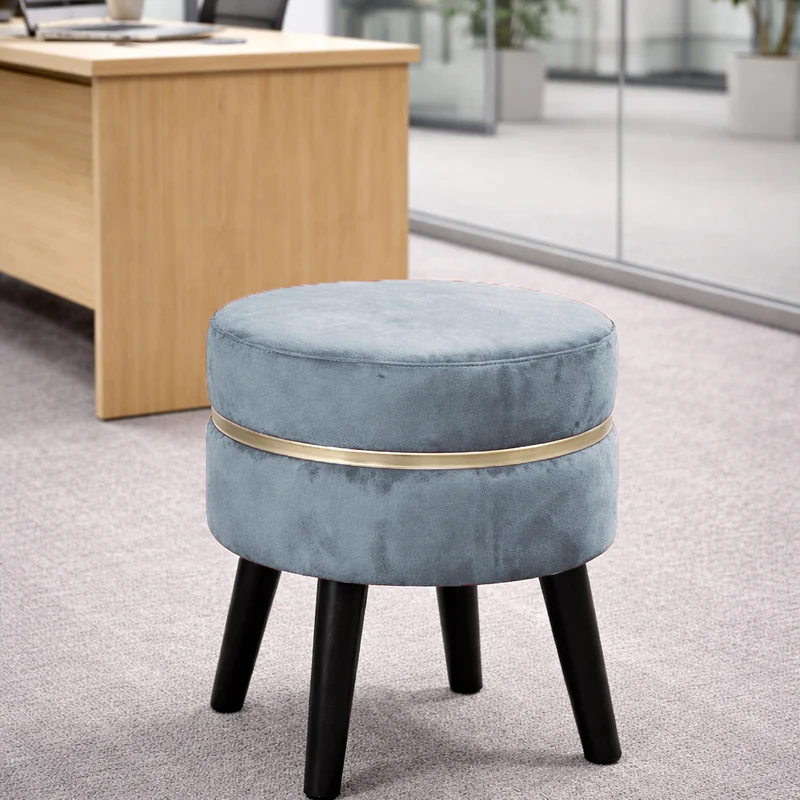 Pouf Sgabello Ø35x40,5 cm Design Moderno Poggiapiedi con Rivestimento in Velluto Cielo