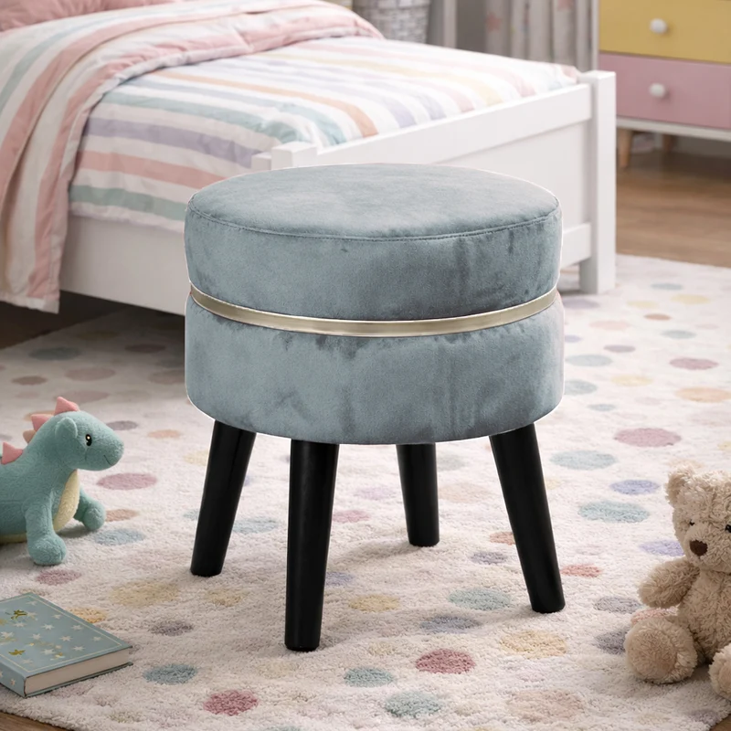 Pouf Sgabello Ø35x40,5 cm Design Moderno Poggiapiedi con Rivestimento in Velluto Cielo