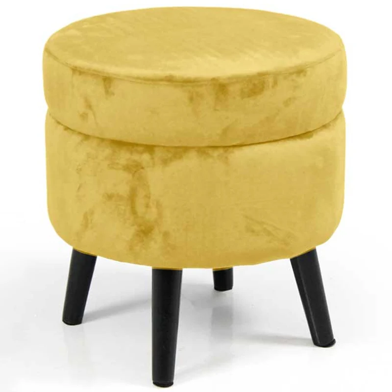 Pouf Contenitore Ø37x40 cm Sgabello Poggiapiedi in Velluto Mostarda
