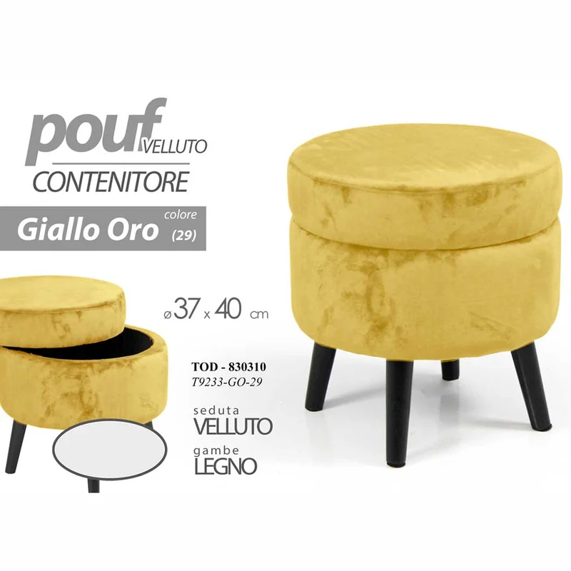 Pouf Contenitore Ø37x40 cm Sgabello Poggiapiedi in Velluto Mostarda