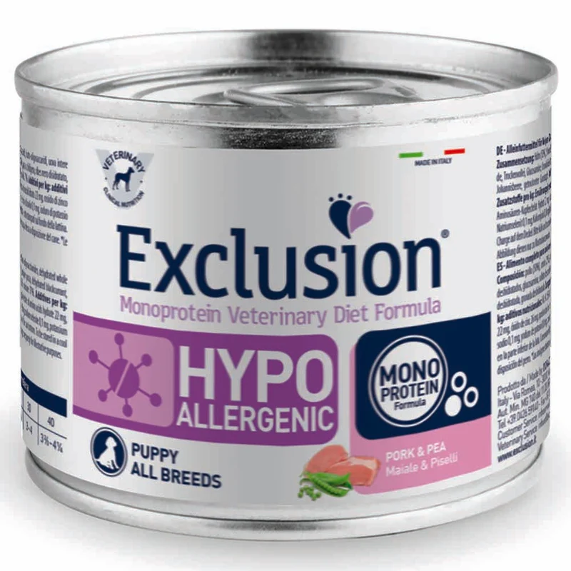 Exclusion Hypoallergenic Puppy Maiale e Piselli 200g per Cuccioli