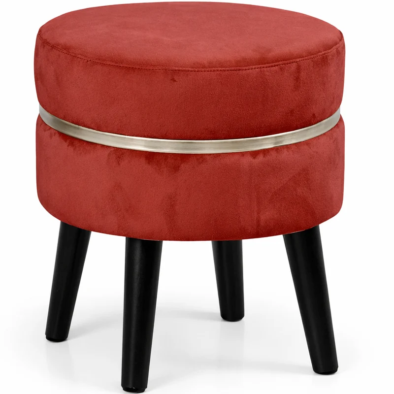 Pouf Sgabello Ø35x40,5 cm Design Moderno Poggiapiedi con Rivestimento in Velluto Bordeaux