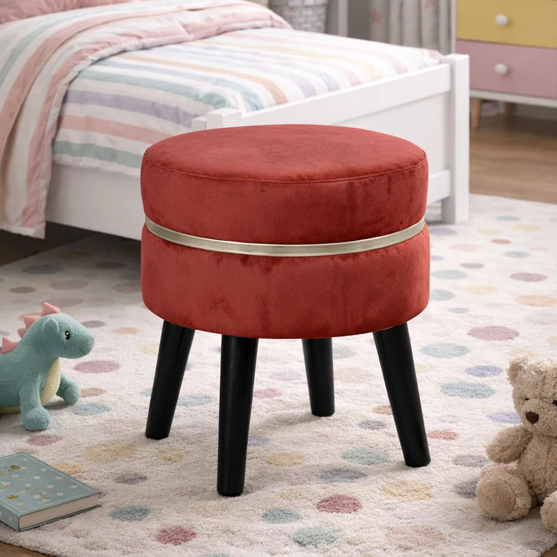 Pouf Sgabello Ø35x40,5 cm Design Moderno Poggiapiedi con Rivestimento in Velluto Bordeaux
