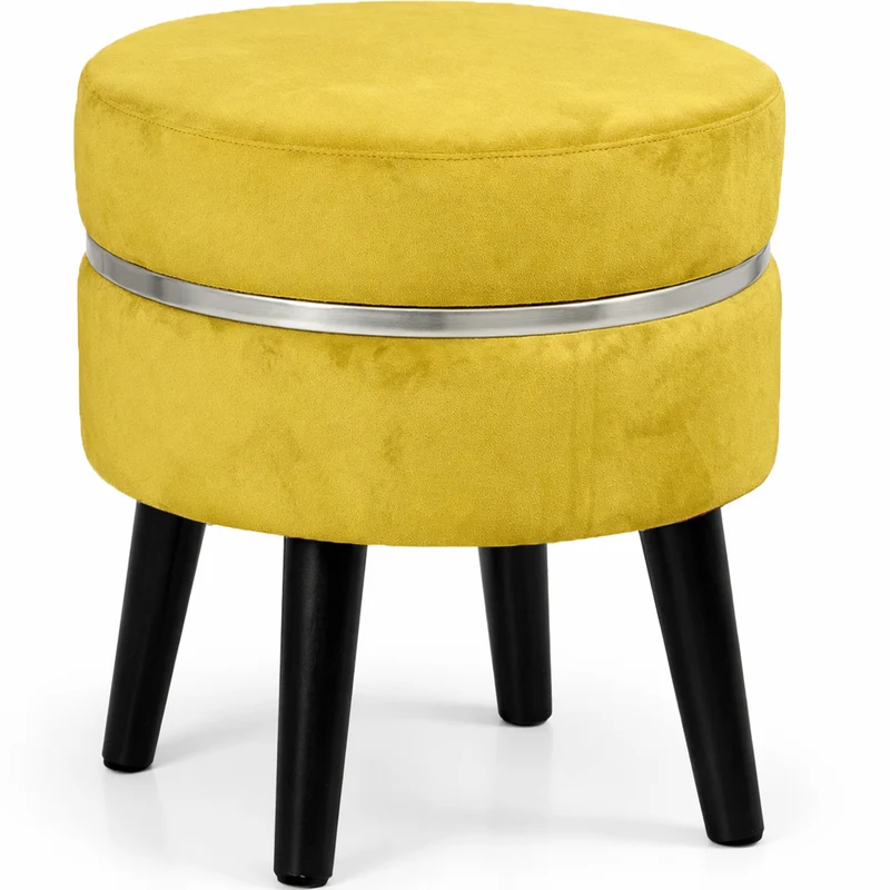 Pouf Sgabello Ø35x40,5 cm Design Moderno Poggiapiedi con Rivestimento in Velluto Mostarda