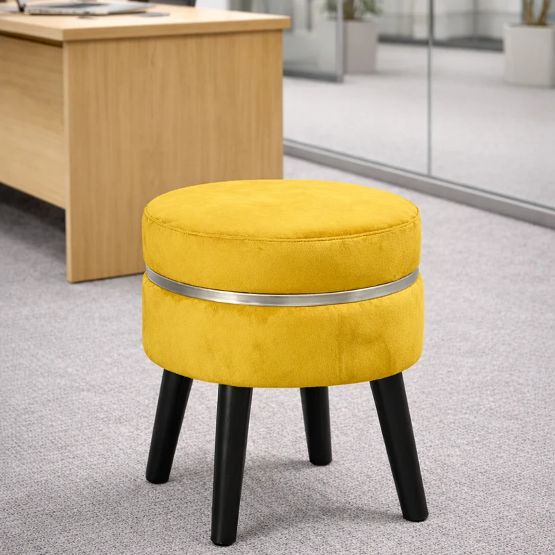 Pouf Sgabello Ø35x40,5 cm Design Moderno Poggiapiedi con Rivestimento in Velluto Mostarda