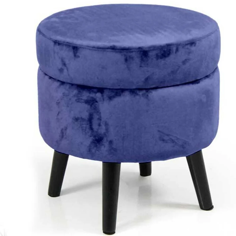 Pouf Contenitore Ø37x40 cm Sgabello Poggiapiedi in Tessuto Velluto Blu