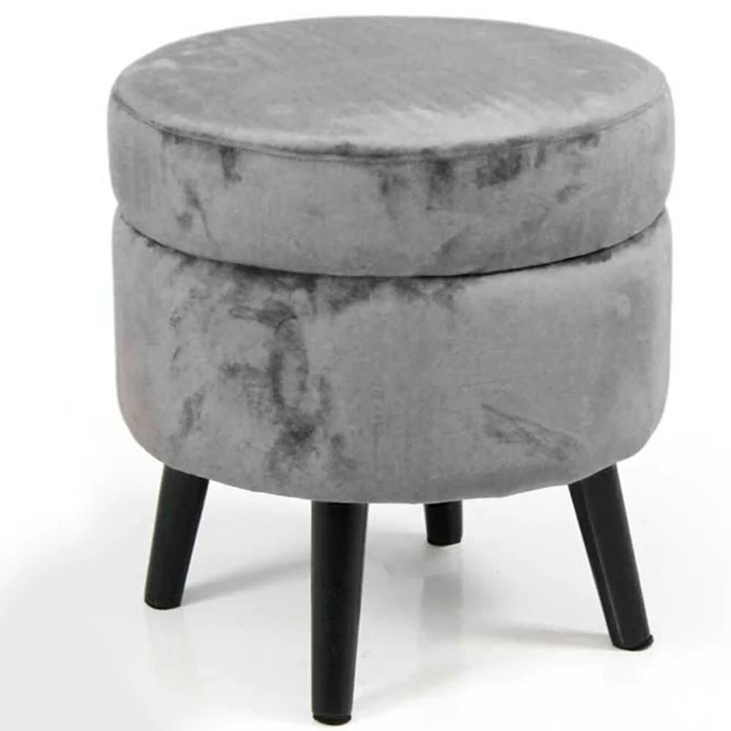 Pouf Contenitore Ø37x40 cm Sgabello Poggiapiedi in Tessuto Velluto Grigio