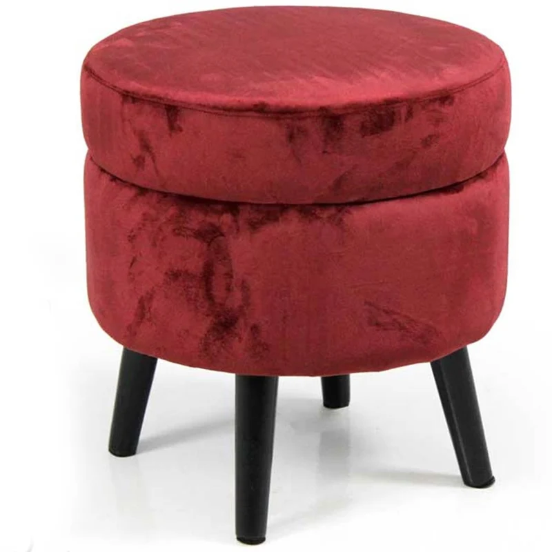Pouf Contenitore Ø37x40 cm Sgabello Poggiapiedi in Tessuto Velluto Bordeaux