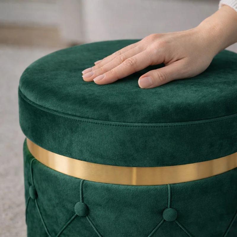 Set 2 Pouf Contenitori 38x44 cm e 31x38 cm con Design Trapuntato in Velluto Verde