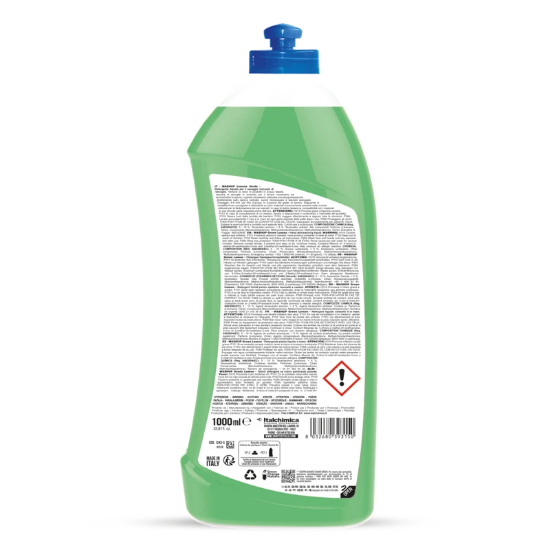 Detergente per lavaggio manuale stoviglie Sanitec Washup Limone Verde 1 litro