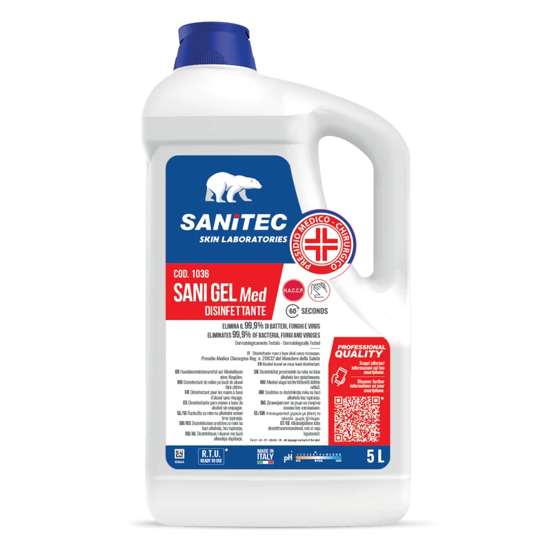 Disinfettante mani a base di alcol Sanitec Sani Gel Med 5 L