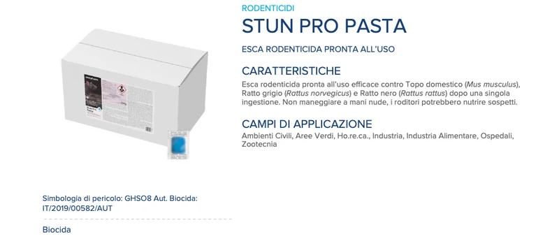 Esca rodenticida derattizzante per topi e ratti Stun Pro Pasta 20 kg