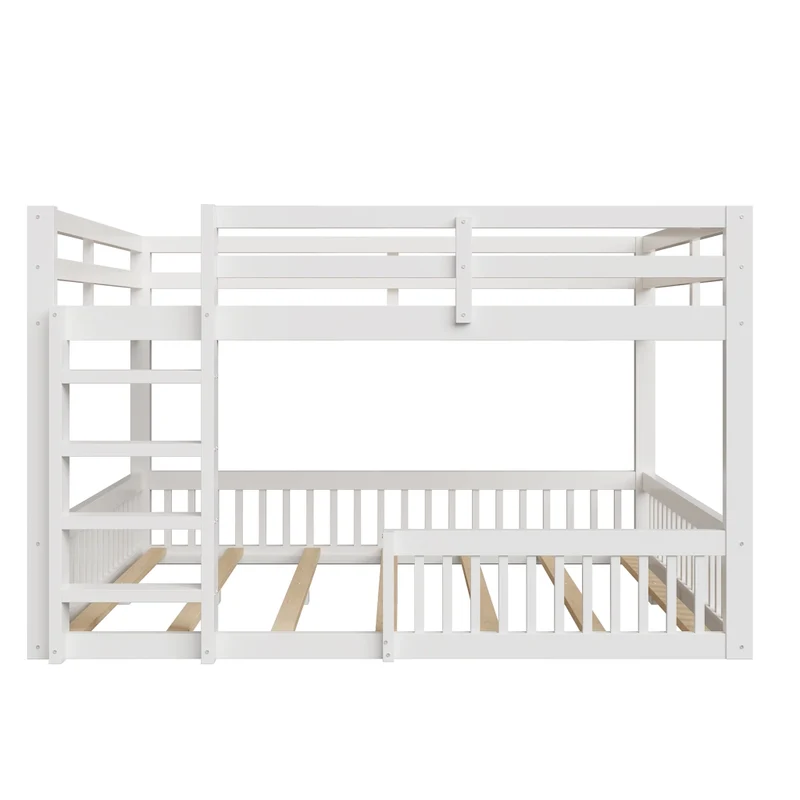 Letto a castello 160x200 cm basso alto 135 cm; in pino e MDF con sponde e scaletta; bianco; per cameretta