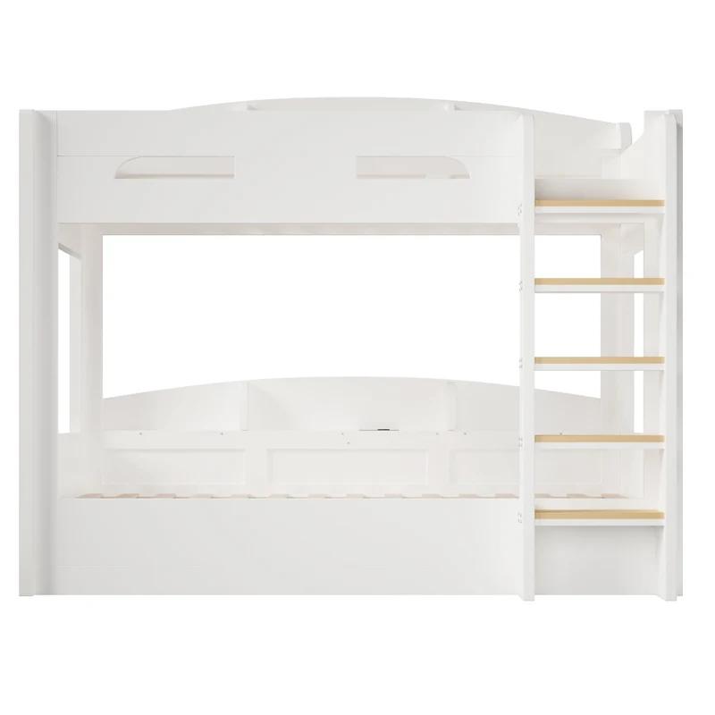 Letto a castello 90x200 cm con letto estraibile; ripiani e presa USB; bianco