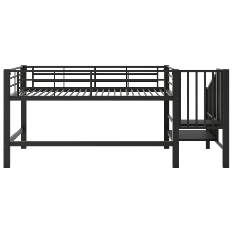 Letto a soppalco per bambini 90x200 cm con scala contenitore integrata; struttura in metallo nero