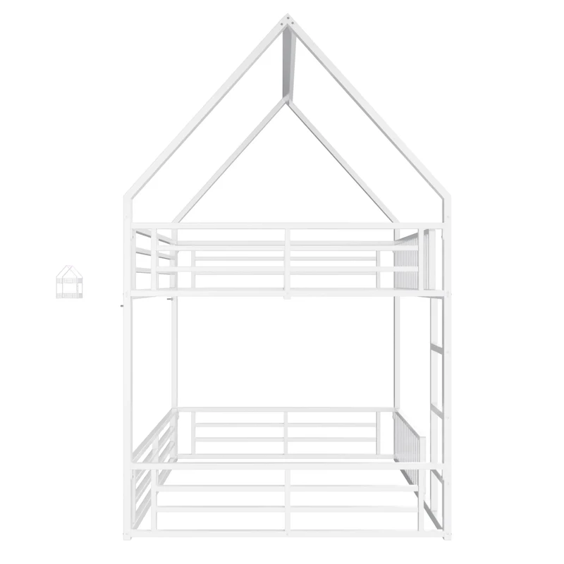 Letto a castello 140x200 a forma di casetta con luce LED; metallo bianco