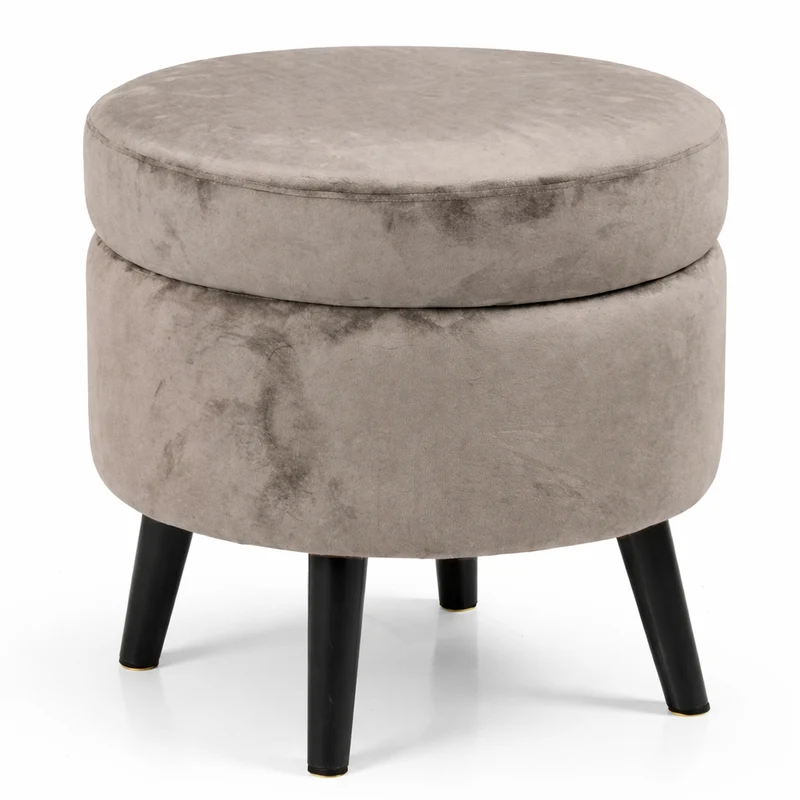 Pouf Contenitore Ø37x40 cm Sgabello Cassapanca Poggiapiedi Tessuto Velluto Tortora