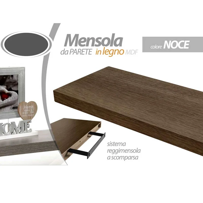 Mensola da Parete Rettangolare 60x25x4 cm Scaffale Libreria in Legno MDF Noce