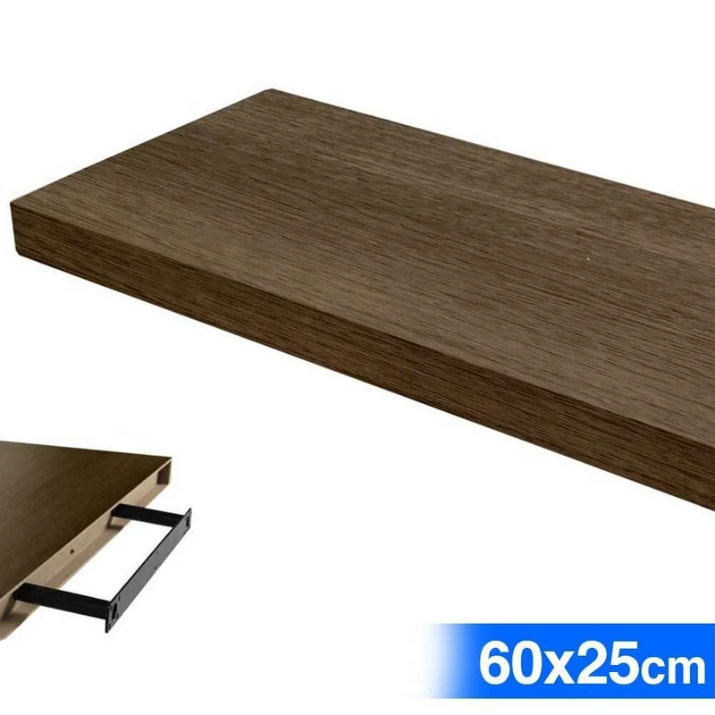 Mensola da Parete Rettangolare 60x25x4 cm Scaffale Libreria in Legno MDF Noce