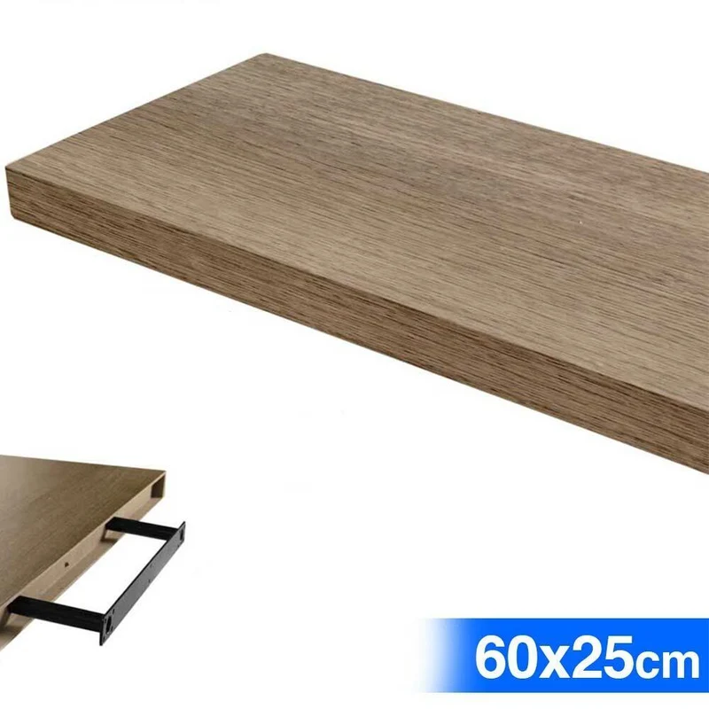 Mensola da Parete Rettangolare 60x25x4 cm Scaffale Libreria in Legno MDF Rovere